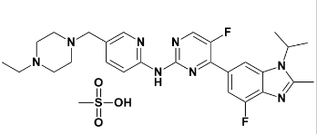 N-[5-[(4-乙基-1-哌嗪基)甲基]-2-吡啶基]-5-氟-4-[4-氟-2-甲基-1-异丙基-1H-苯并咪唑-6-基]-2-嘧啶胺甲烷磺酸盐-CAS:1231930-82-7